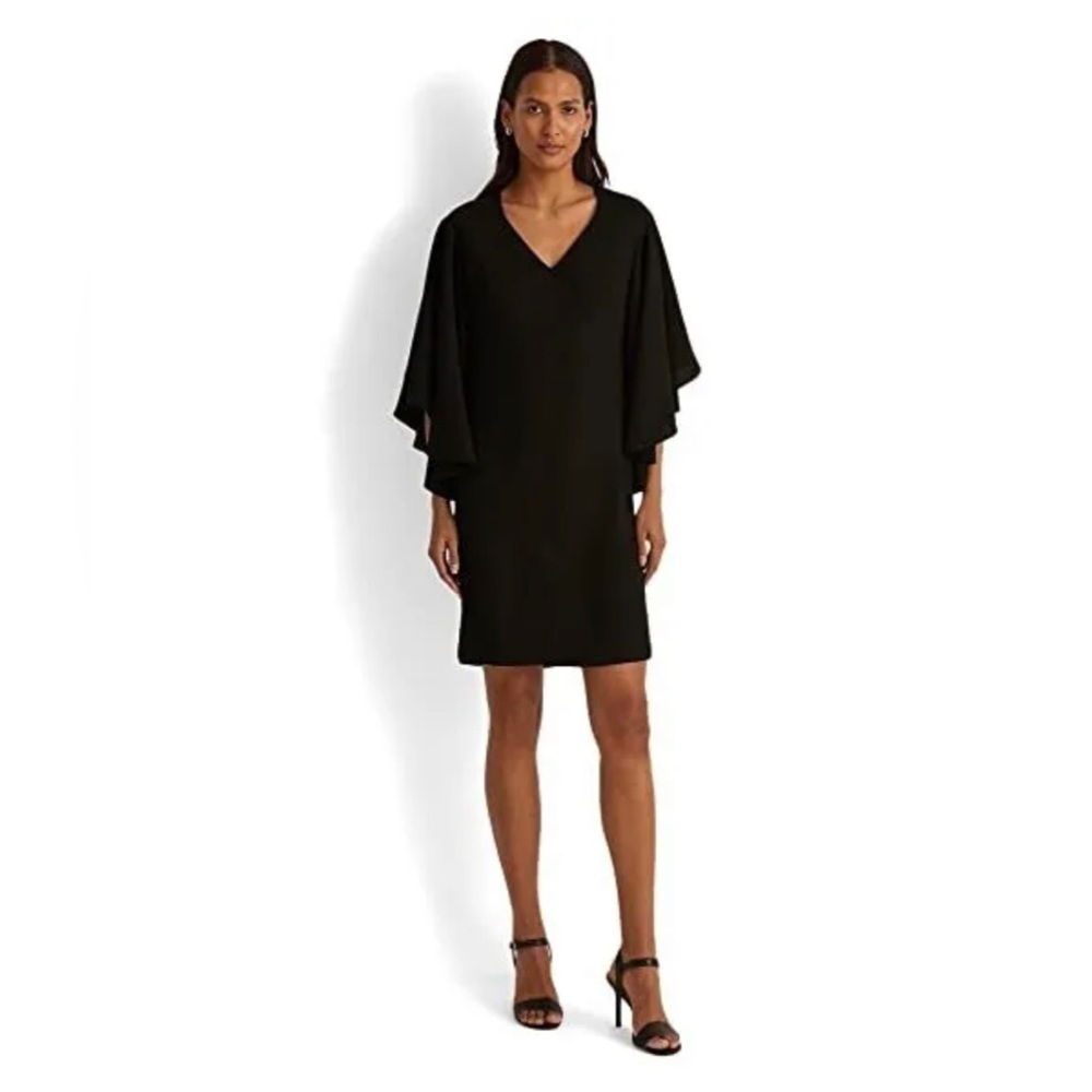Ralph Lauren Ruffle-Sleeve Cocktail Dress Black Size 8
